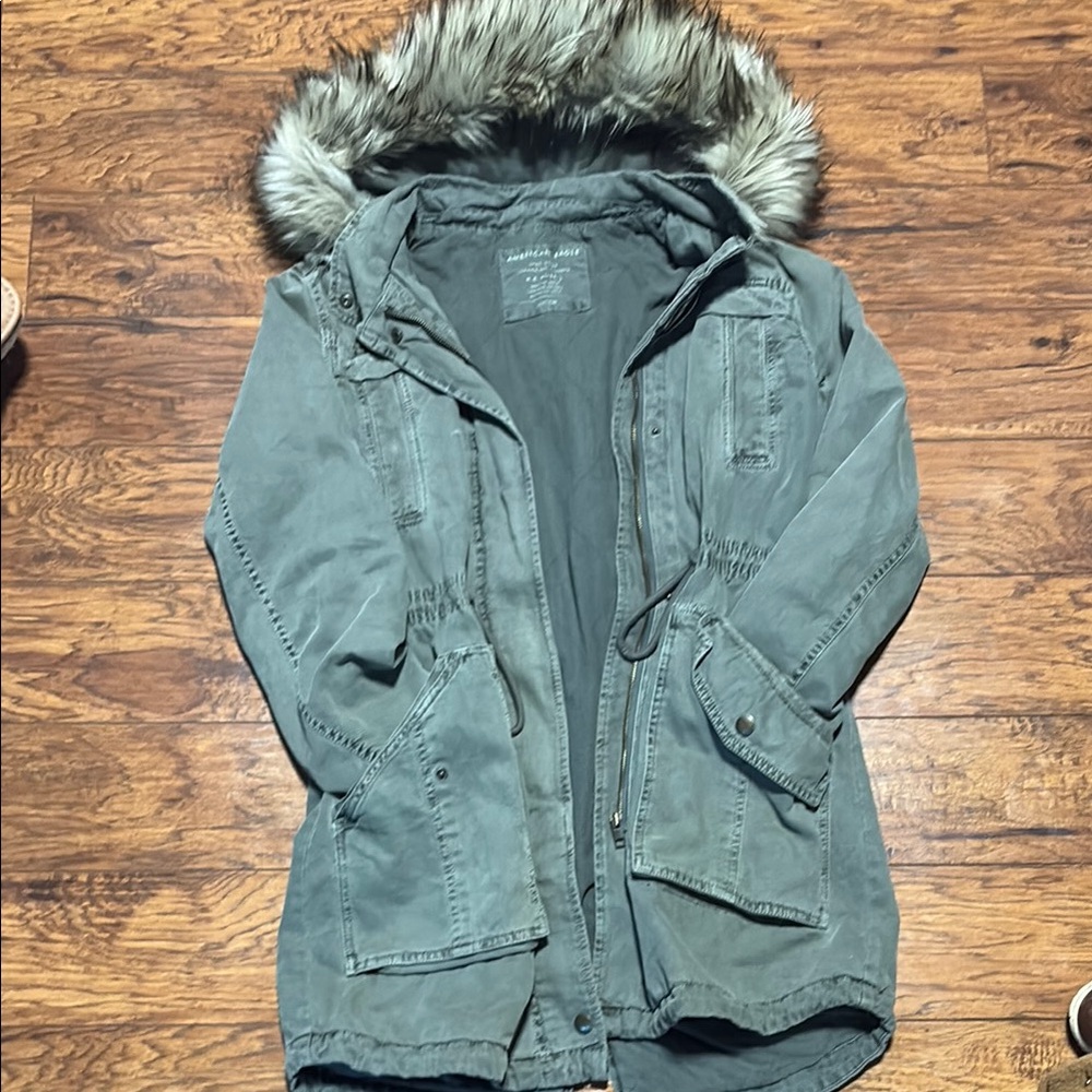 Canvas Parka with Faux Fur Hood
